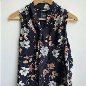MAEVE ANTHROPOLOGIE BROWN FLORAL FRONT TIE V NECK SLEEVELESS TOP size 0 XS SILK
